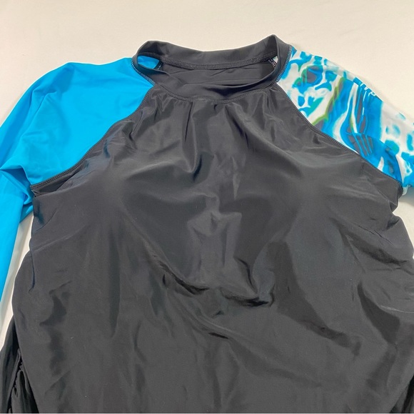 Rashguard woman’s Long Sleeve Shirred Side Attached Bra black blue 2XL Rashguard - Picture 6 of 11
